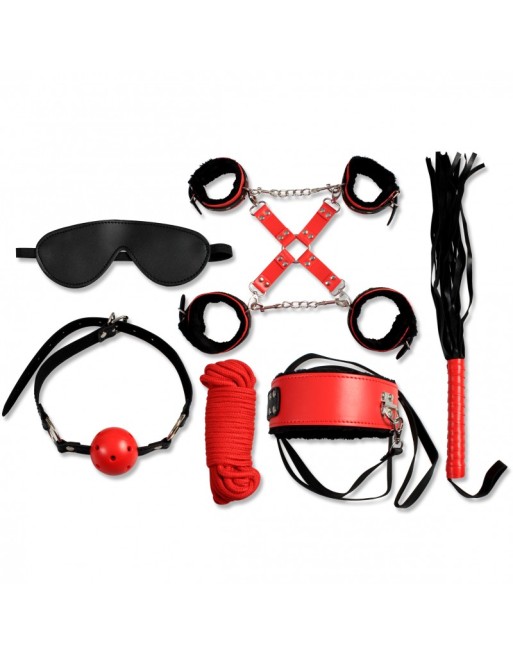 Secret Bondage : Ensemble BDSM 8 pcs 6148Rk - Noir et Rouge