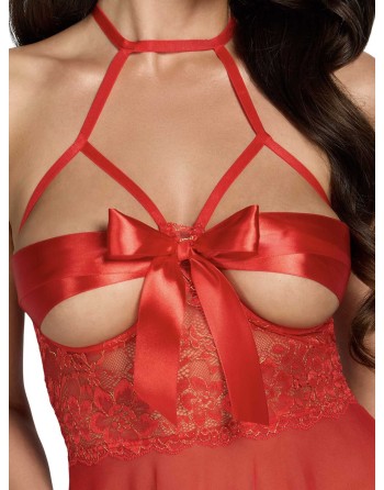 Sexy Kiss 247 babydoll et ruban de satin - Rouge